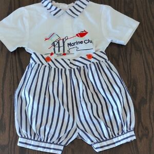 Kids Vintage Matching Set - White and Blue Stripes